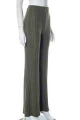 High Rise Plain Ribbed Knit Flared Pants image 6
