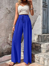 Wide Leg Flowy Pants Palazzo Trousers - XL, Blue image