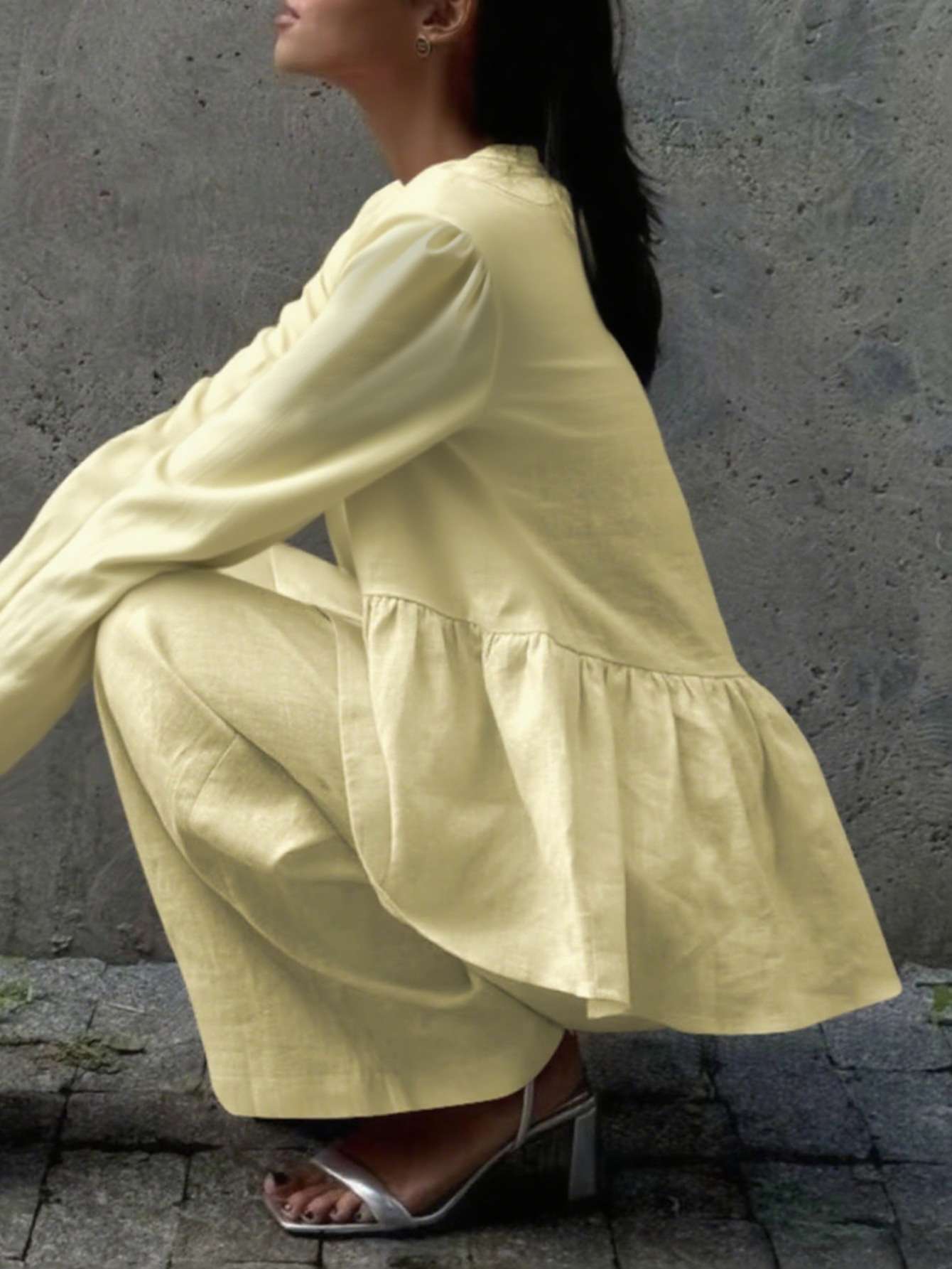 V-Neck Blouse with Flared Sleeves & Pants Set image 3