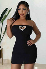 Sexy Off Shoulder Rhinestone Heart Front Mini Dress image 1
