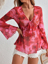 Butterfly Tie-Front Blouse - M, Red image