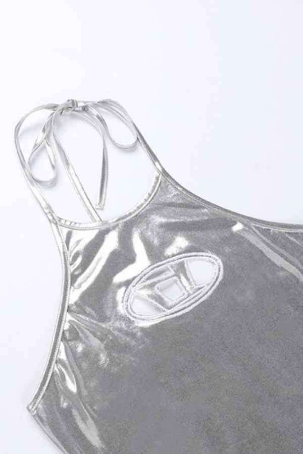 Sexy Halter Neck Metallic Sleeveless Fashion Crop Top image 4