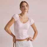 Ruched Sleeve Cotton Top - L, Pink image