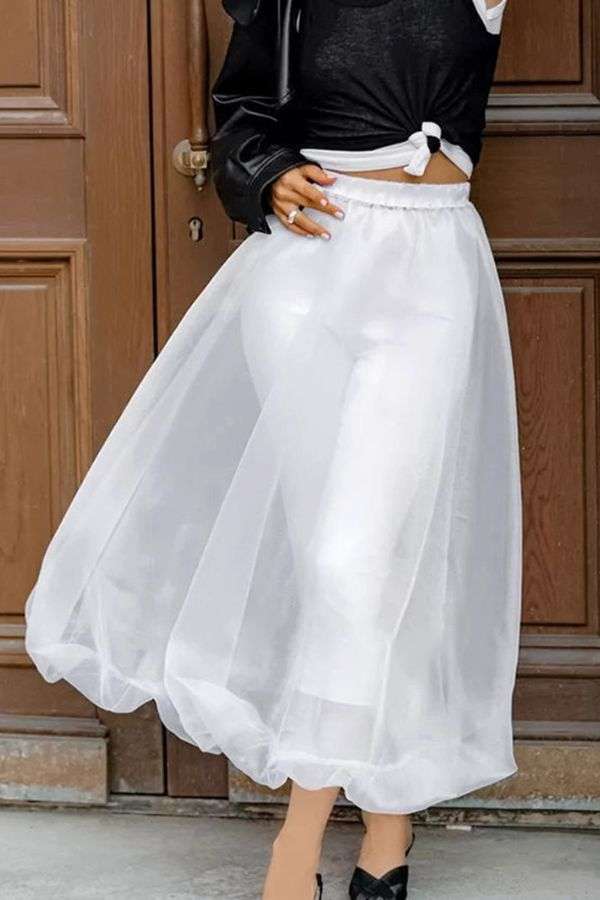 Sheer Bubble Hem Midi Skirt image 1