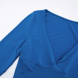 Elegant Blue V-Neck Long-Sleeve Top image 5