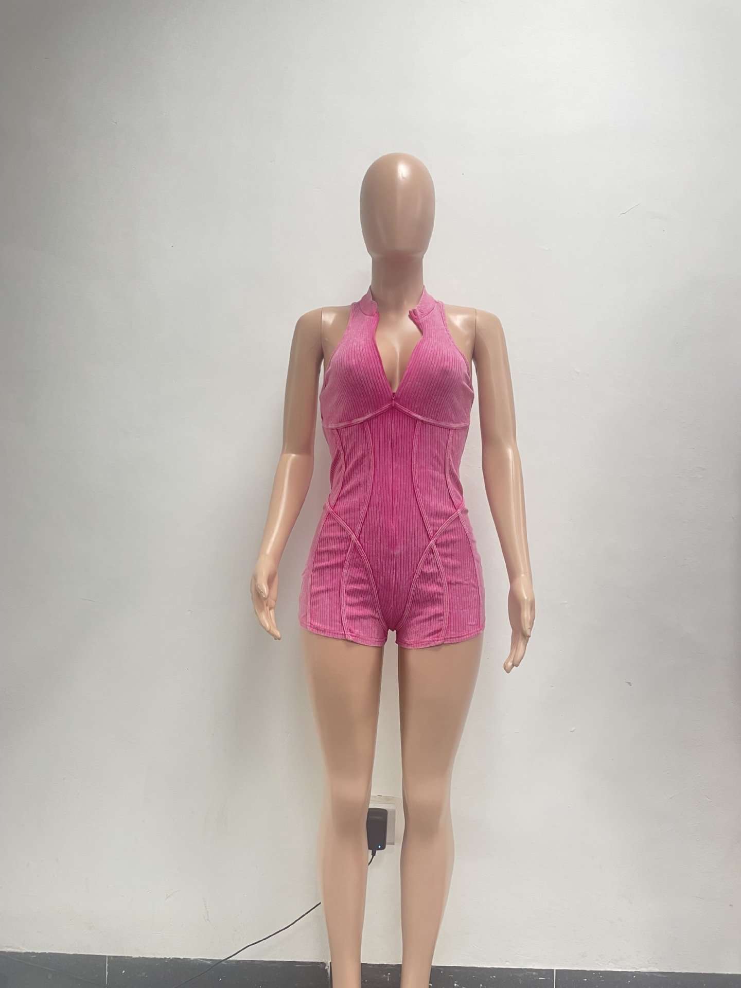 Halter Neck Romper with Contrast Stitching image 4
