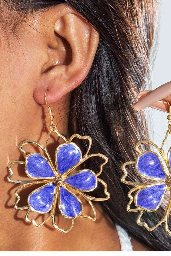 Floral Earrings with Enamel Petals image 0