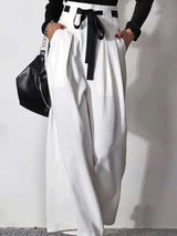 Wide-Leg Trousers with Belt - M, White image