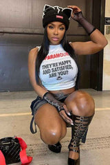 Letter Print Front Sleeveless Crop Top Streetwear image 1