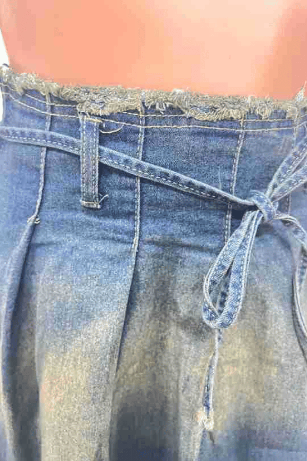 Women Casual Washed Denim Pleated Skirt image 3