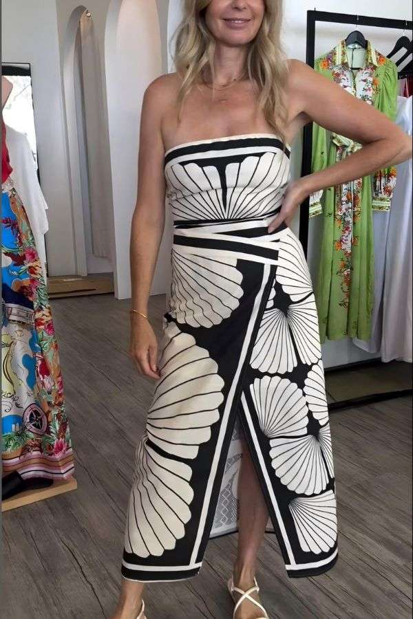 Butterfly Print Strapless Dress image 0