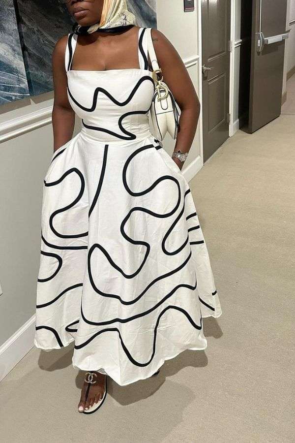 Monochrome Midi Dress with Square Neckline image 0