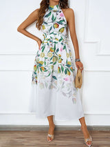 Halter Neck Floral Midi Dress - M, Multi Green image