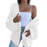 Knit Cardigan Cable Sweater Loose Front - L, White image