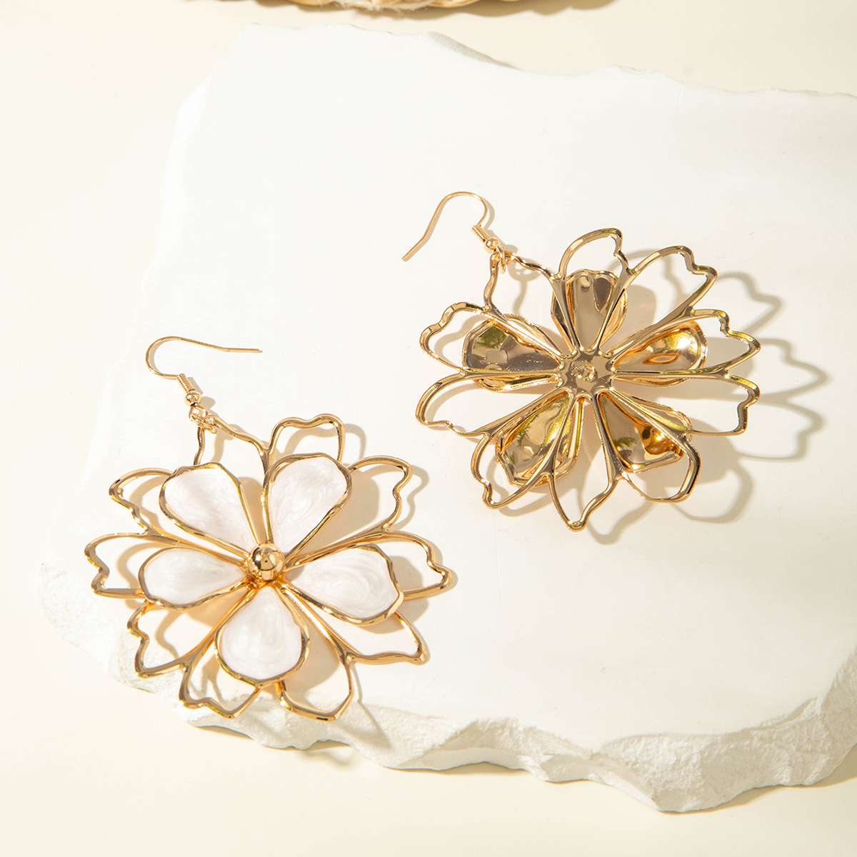 Floral Earrings with Enamel Petals image 2