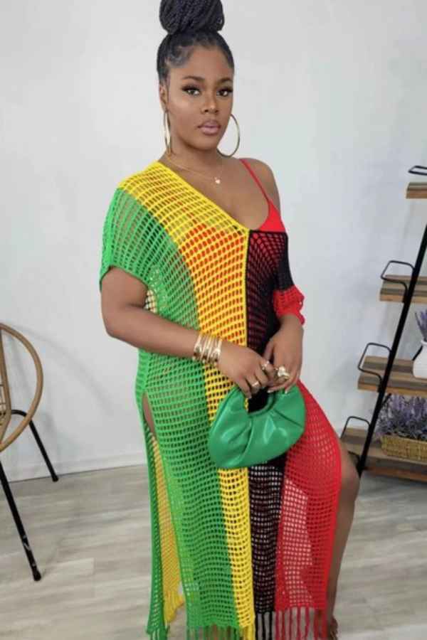 Sexy Crochet Fishnet Bikini CoverUp Oversize Maxi Dress image 2