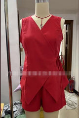 Scarlet Wrap-Front Sleeveless Top & Shorts - M, Red image