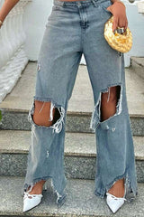 Distressed high-waisted wide-leg jeans image 1