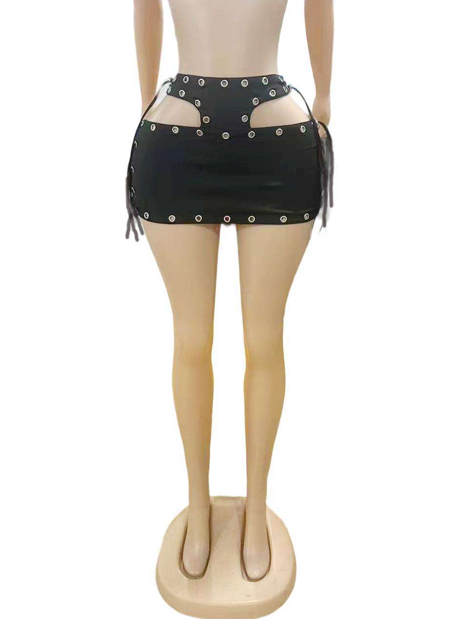 Grommet Detail Mini Skirt with Side Tie Design image 2