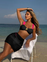 Elegant Two-Tone Bikini with Sheer Sarong - M, Black image