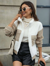 Contrast Zip Up Long Sleeve Jacket - S, White image