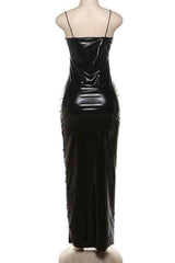 Sexy Hollow Out Spaghetti Strap PU Leather Maxi Dress image 5