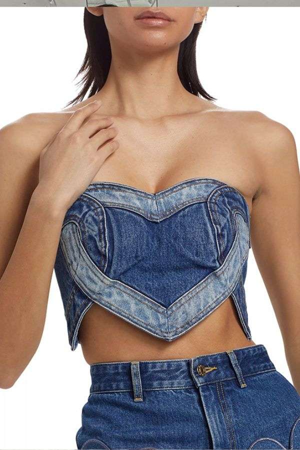 Patchwork Denim Heart Bandeau Top image 1