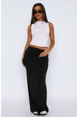 Low waist pleated straight long skirt - M, Black image