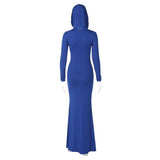Hooded Side Slit Blue Maxi Dress image 7