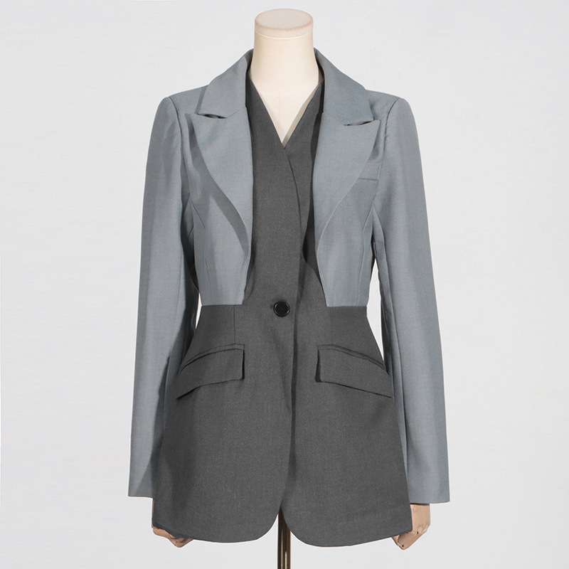 Colorblock Buckle Long Sleeve Blazers image 1