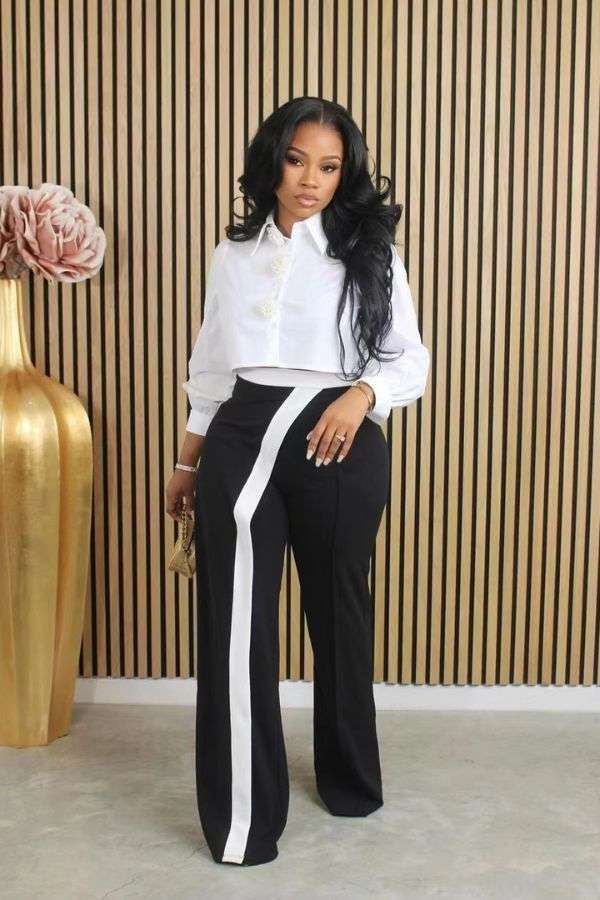 Casual splicing straight leg pants image 0