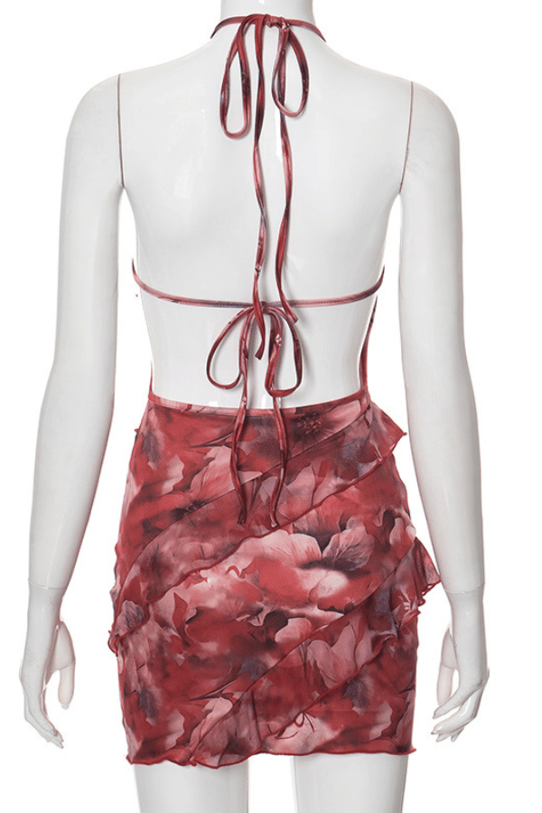 Floral Mesh Print Ruffle Dress image 3