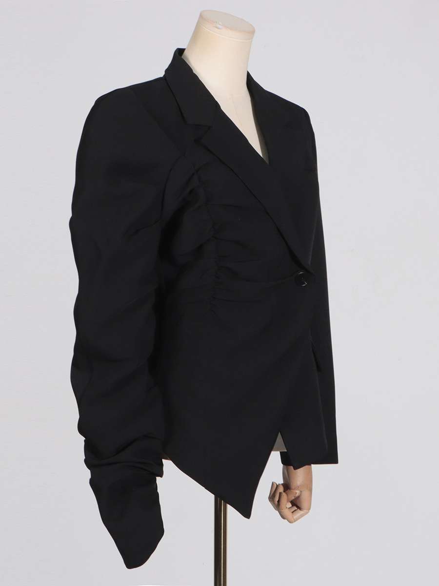 Black Unusual Pleated Blazer image 5