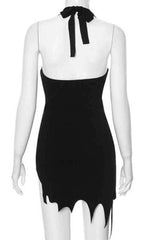 Sexy Halter Neck PU Patched Asymmetric Hem Mini Dress image 4