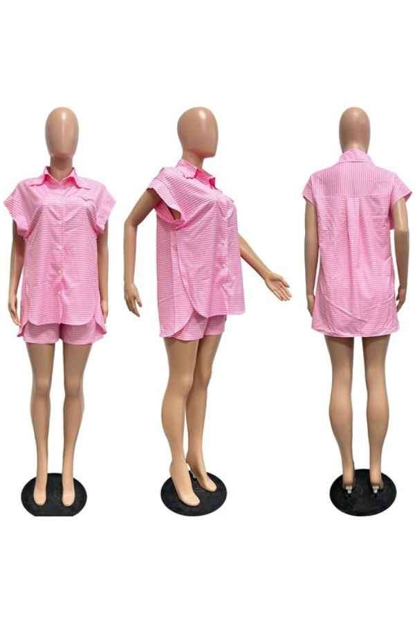 Striped ButtonDown Sleeveless Top Two Piece Shorts Set image 8