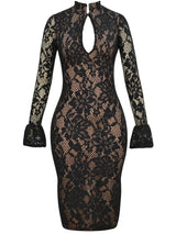 Lace Bodycon Evening Dress - M, Black image