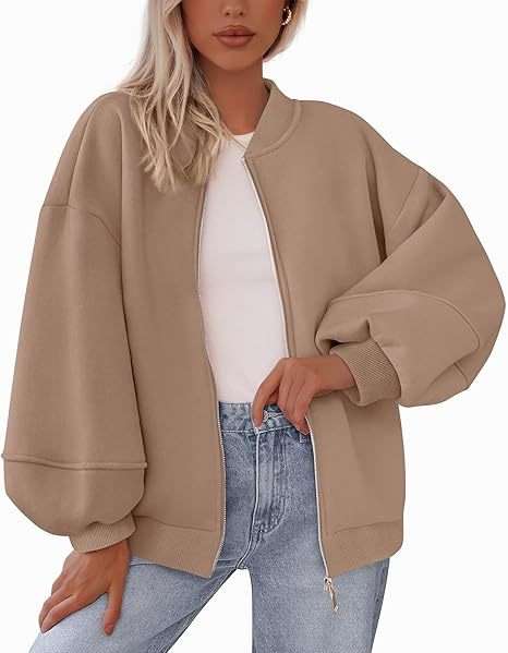 Oversized Bomber Jacket - L, Brown image