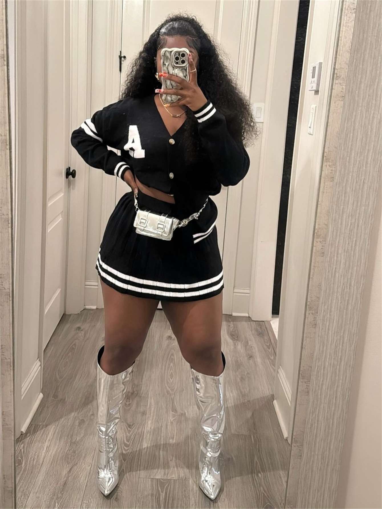 Sweater top Skirt Set - S, Black image