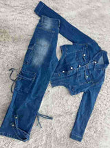 Casual Denim Irregular Two Piece Pants Set image 5