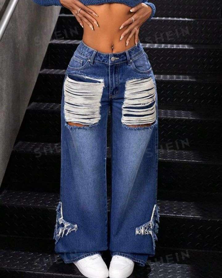 Distressed Wide Leg Jeans image 1