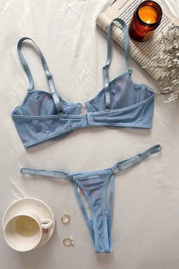 Sexy Lace Floral Embroidery Bra Underwear Two Piece Set image 1