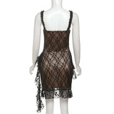 Lace ruffle ruched hollow out cut out mini dress image 3
