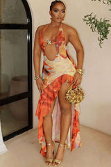 Cut-Out Halter Maxi Dress with Ruffled Hem image 1