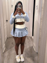 Color Contrast Hooded Pleated Skirt Set - S, Light Grey image