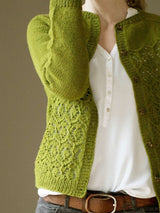 Green Lace-Patterned Cardigan Jacket - L, Green image