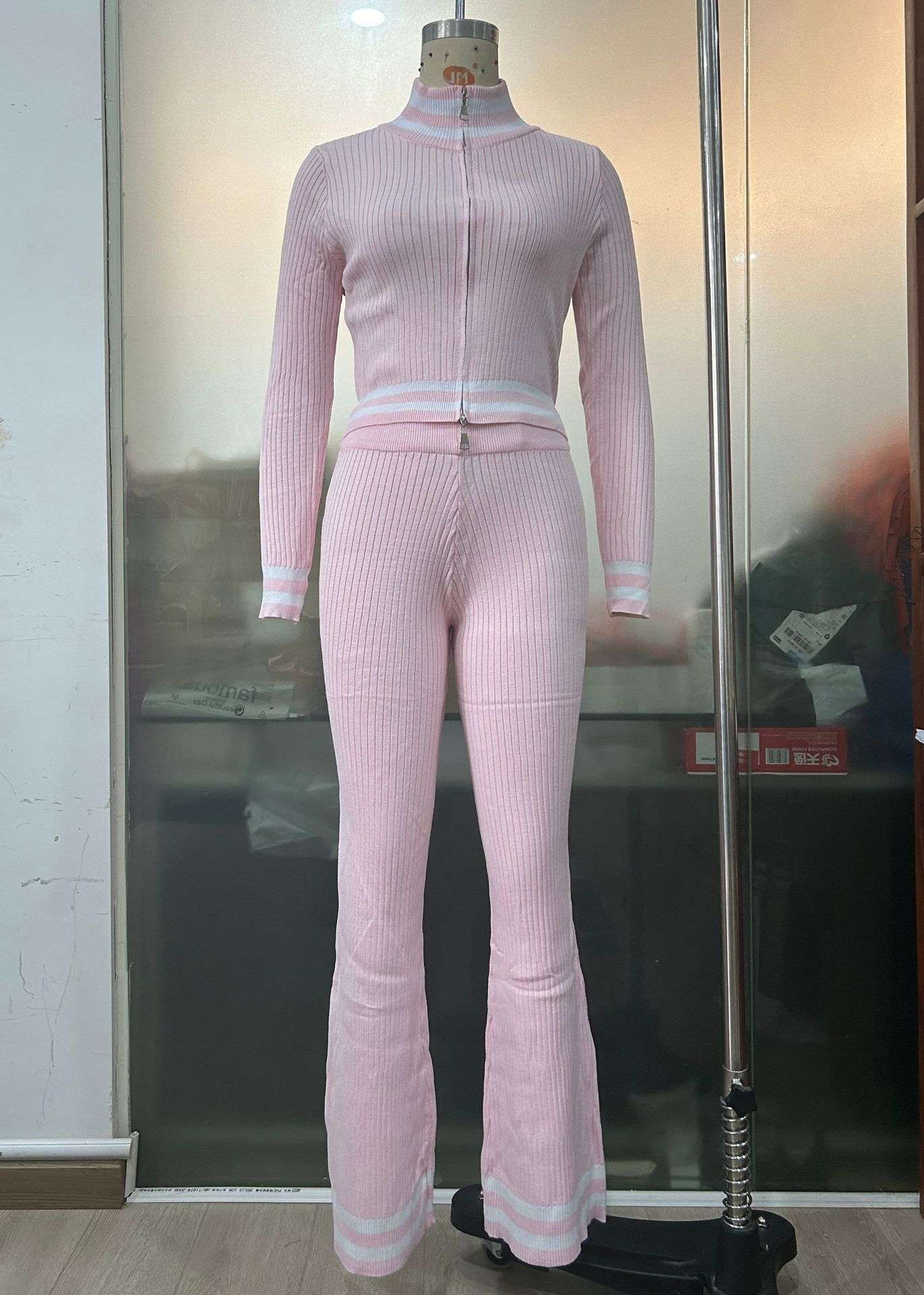 Long Sleeve Zip Up Crop Jacket Pants Set image 6