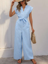 Casual Striped Sleeveless Jumpsuit - M, Blue image