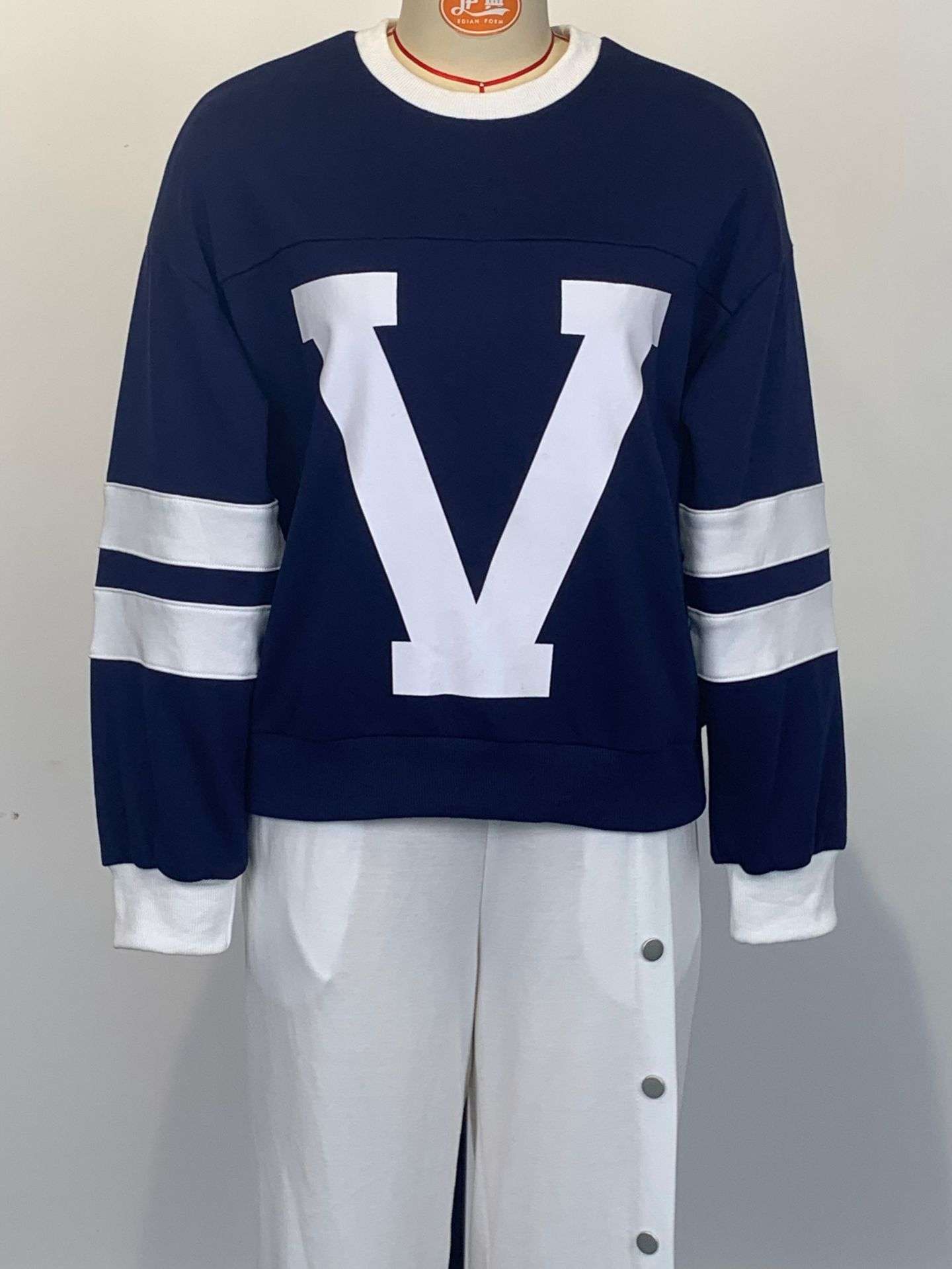 Colorblock Striped Trim Print Loose Sweater image 5