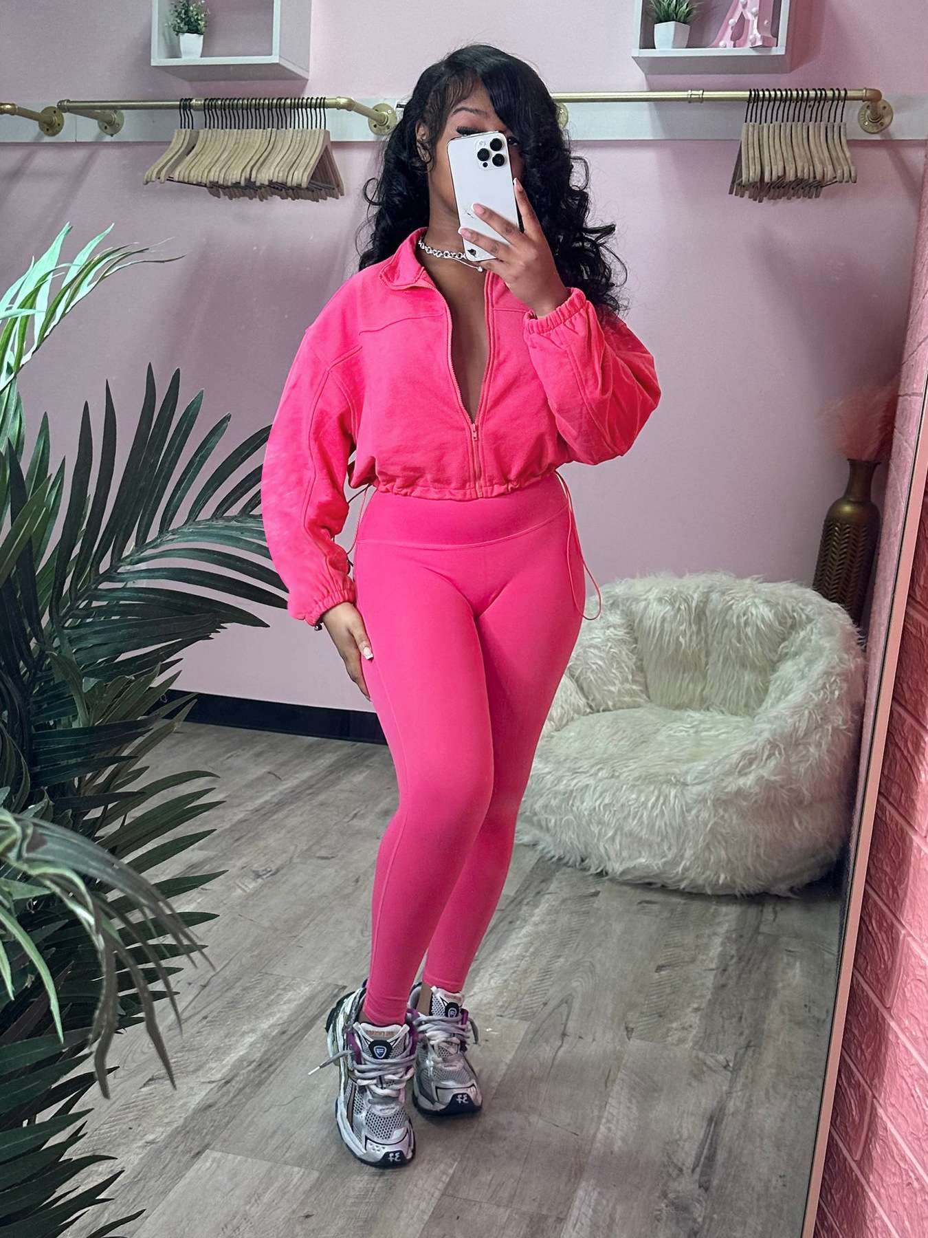 Long Sleeve Zipper Sweatsuit Tracksuits - XL, Pink image