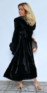 Hooded coat long plush flannel robes with tie belt image 4